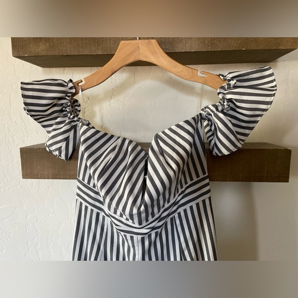 Privy| Nautical Pinstriped Strapless Jumpsuit in Cropped Wide Leg•••Size Large - Picture 3 of 15